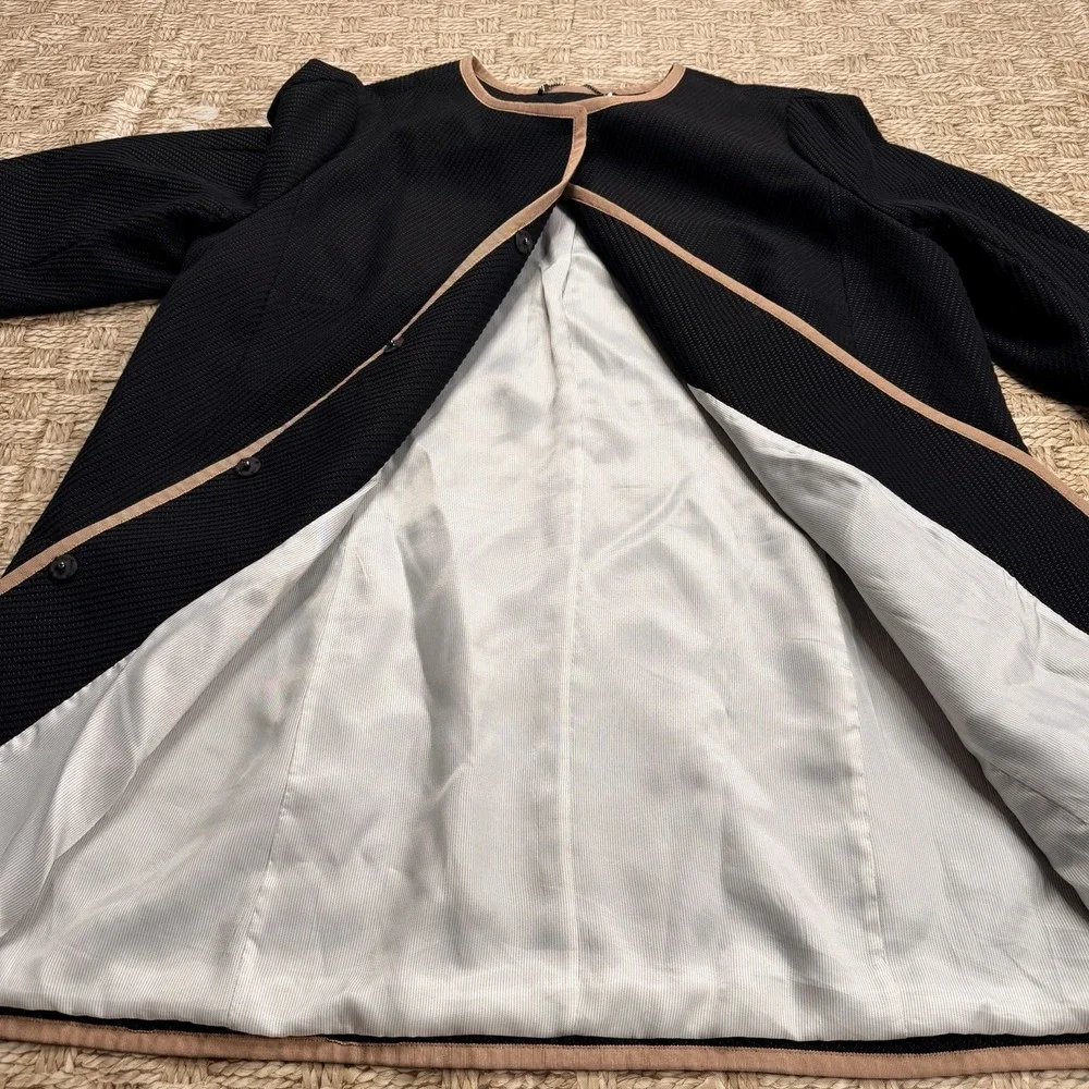 Talbots Tweet Coat Jacket Women's Snap Pocket Black Tan Trim Cotton Blend SZ-18W